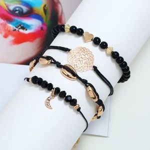 🎉 New Seashell Mandala Black Boho Bracelet Set